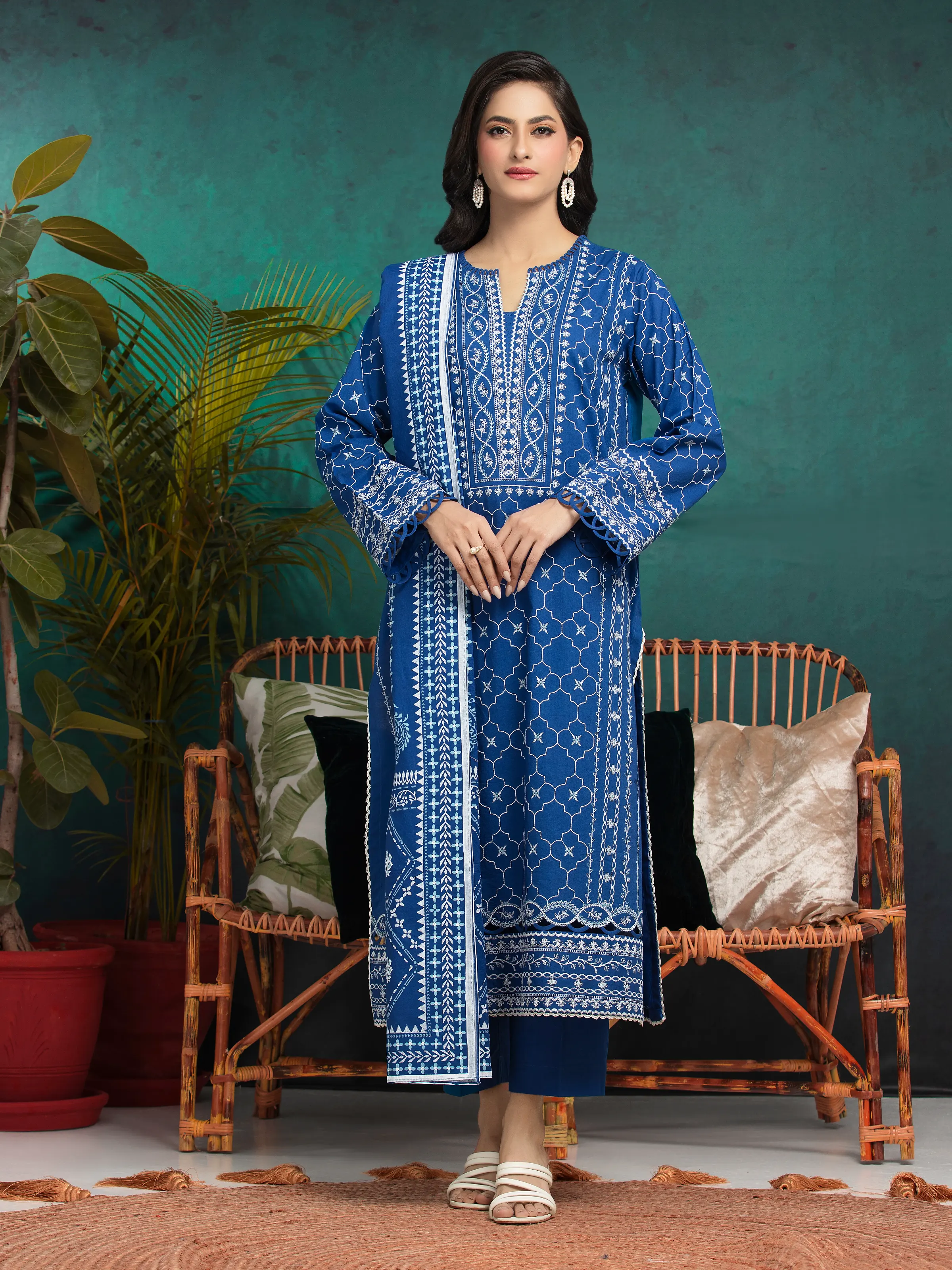 Embroidered Cambric Suit - EWU5V2-31028-3P