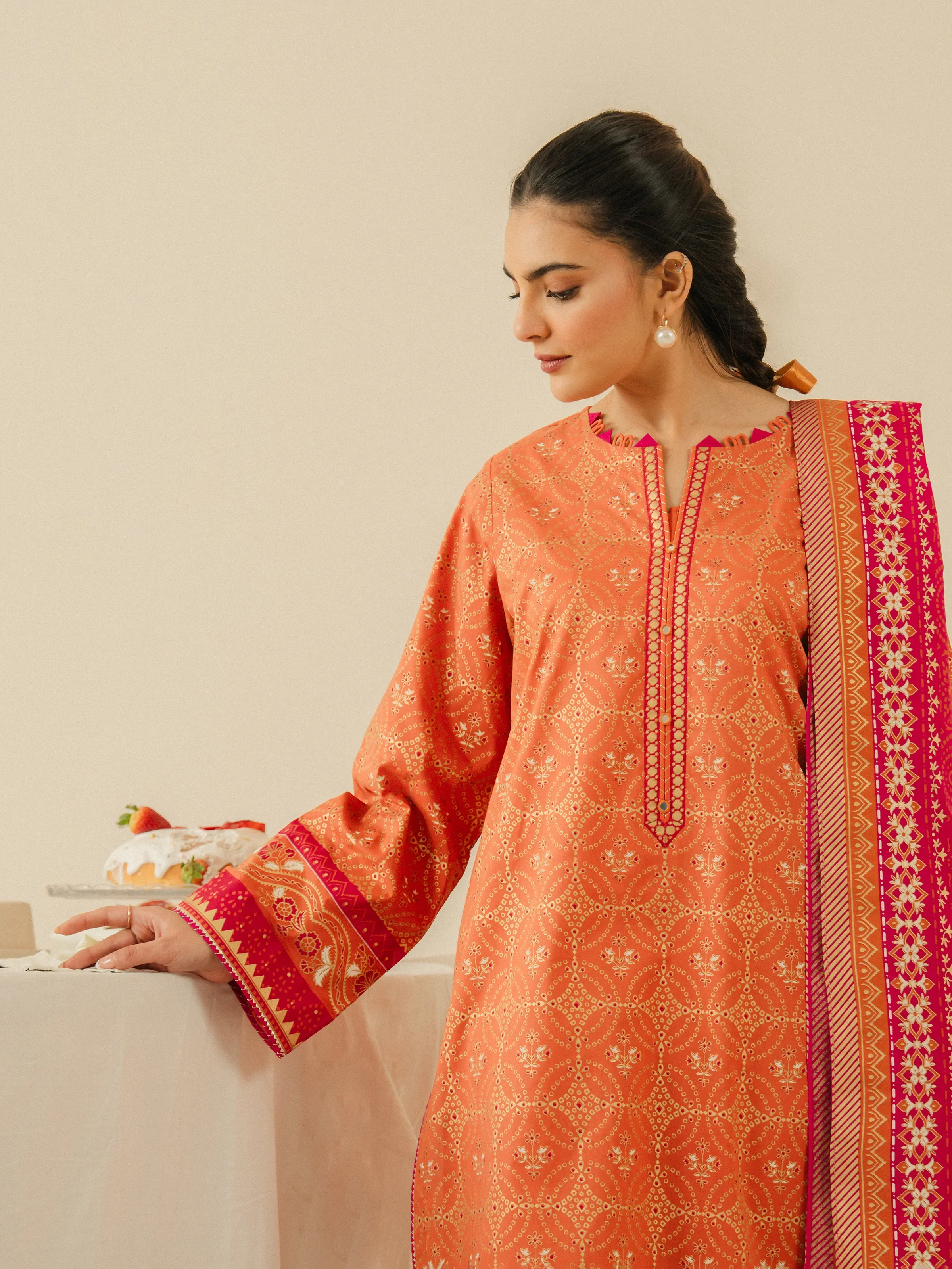 Block Print Cambric Suit - EWU5M1-017-3P - Image 3