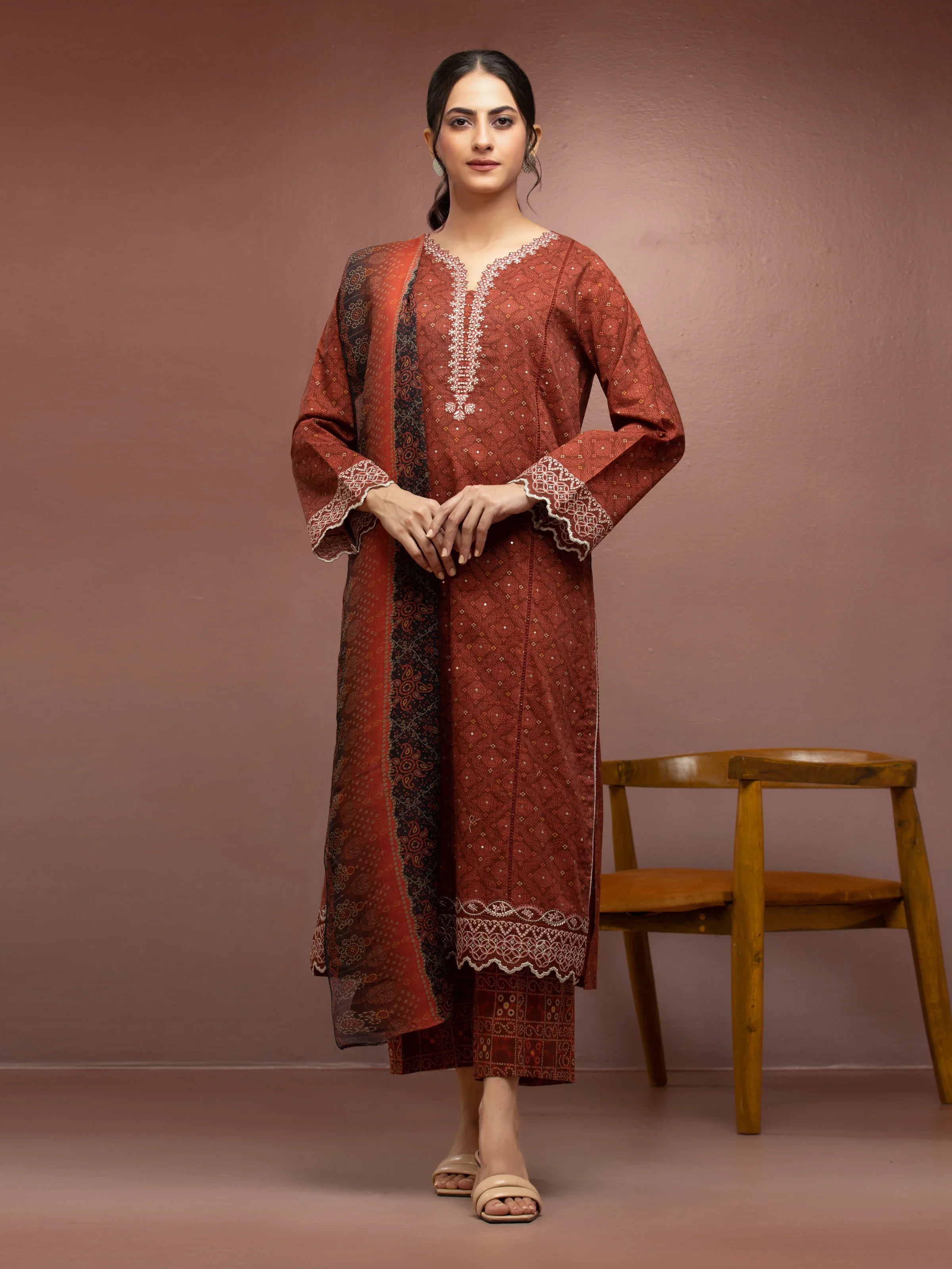Embroidered Cambric Suit - EWU5V2-31046-3P
