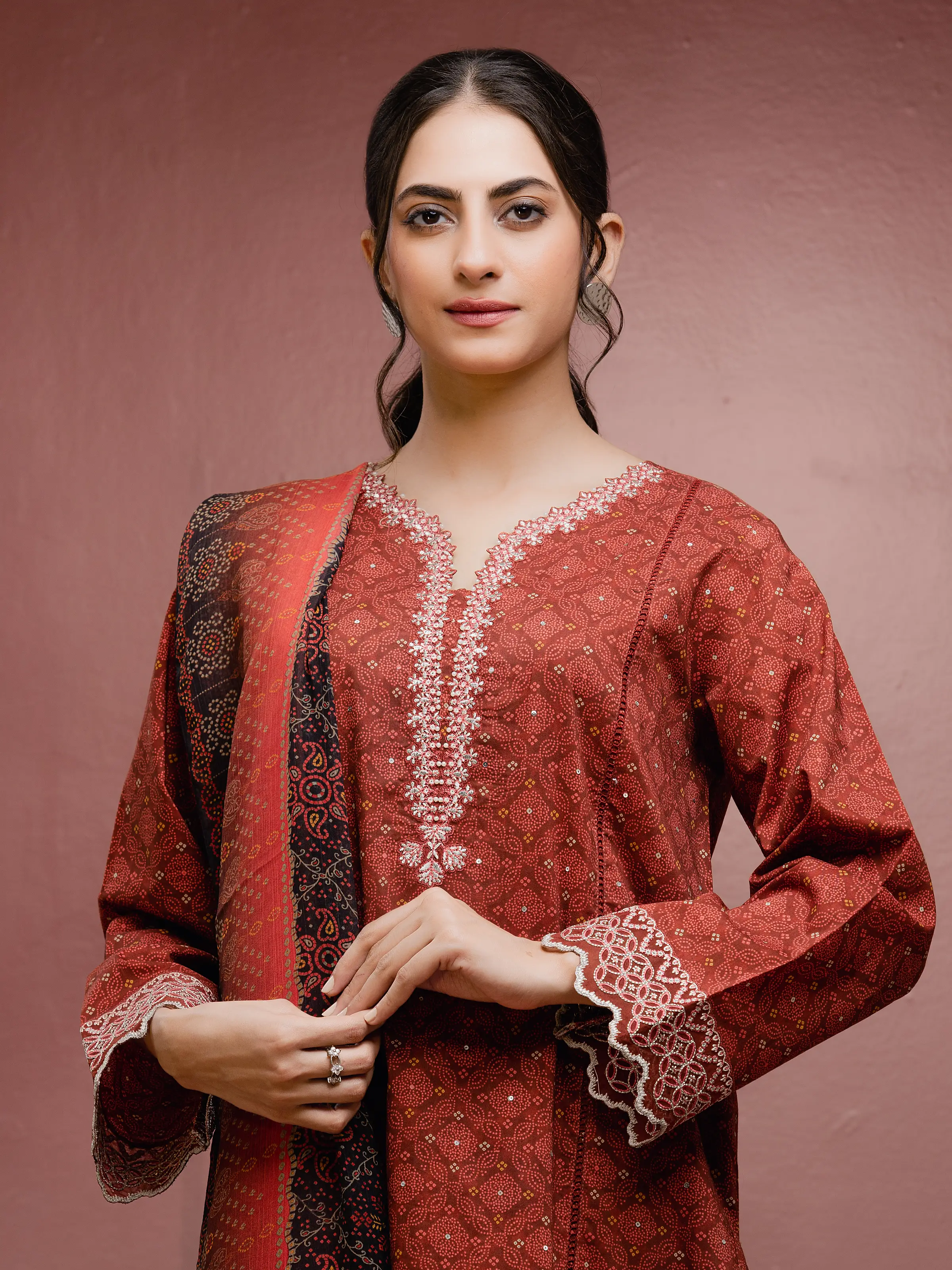 Embroidered Cambric Suit - EWU5V2-31046-3P - Image 2
