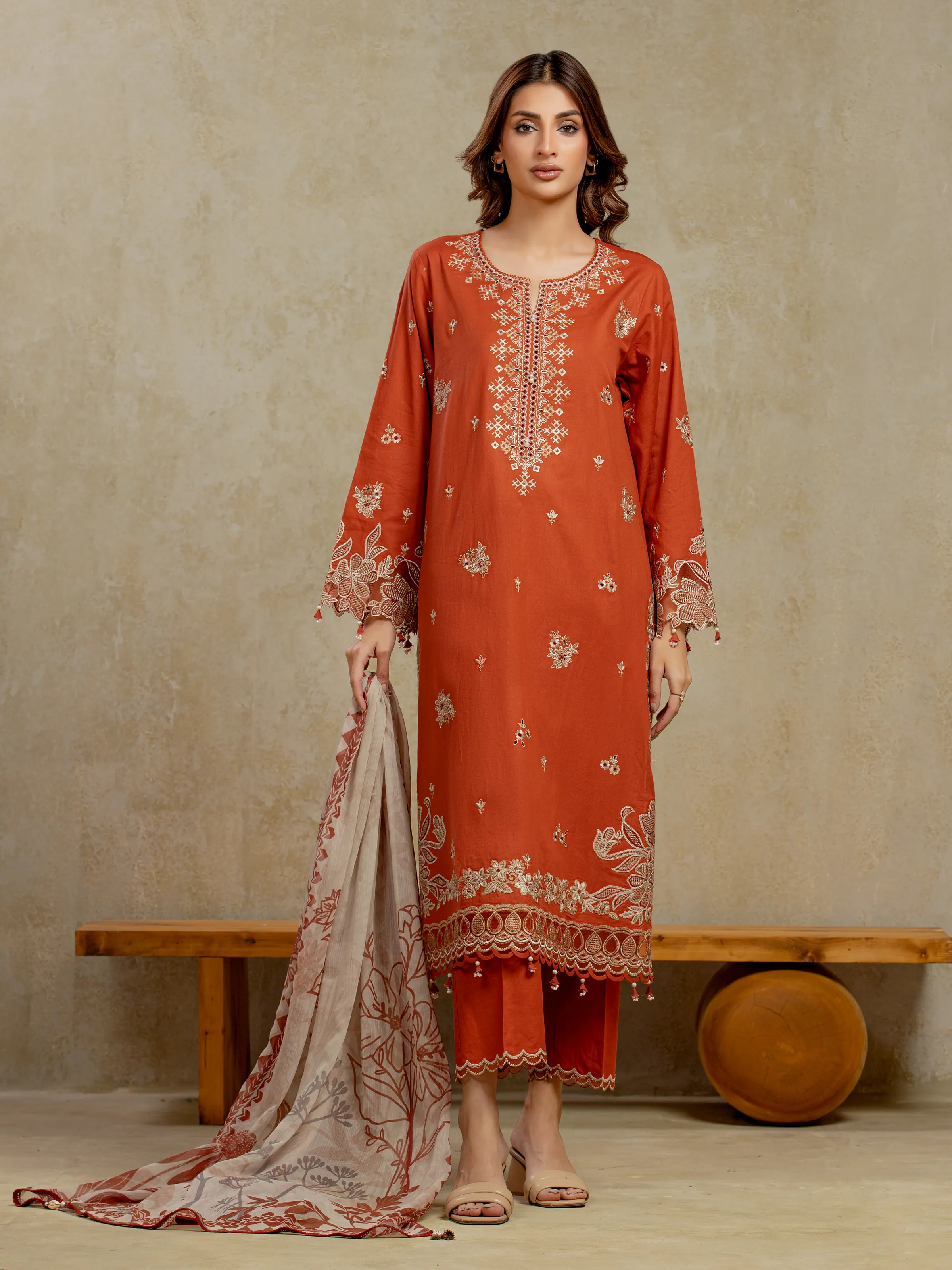 Embroidered Cambric Suit - EWU5V2-31801-3P