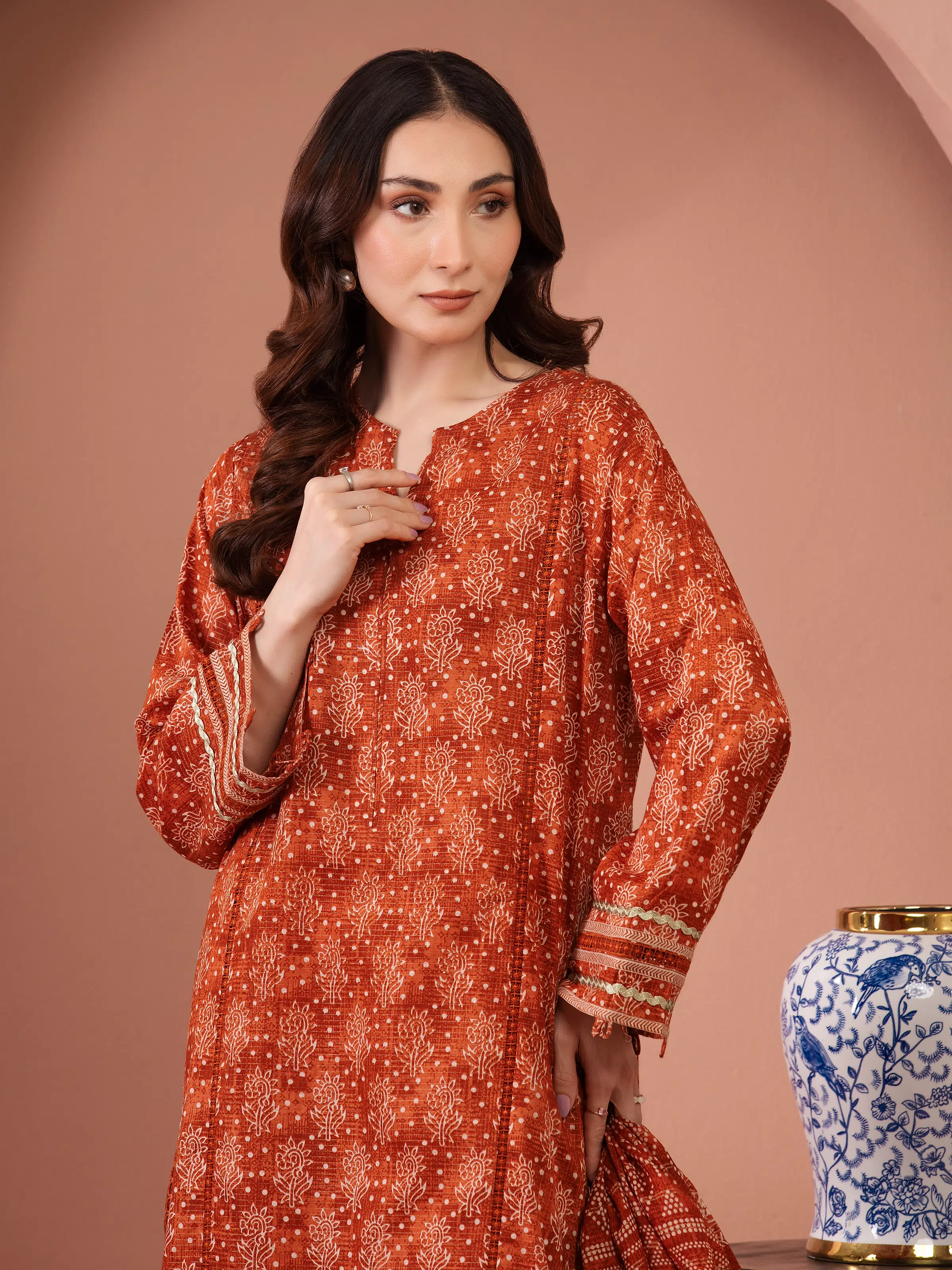 Unstitched Printed Zari Lawn Suit - EWU5M6-021-3P - Image 2