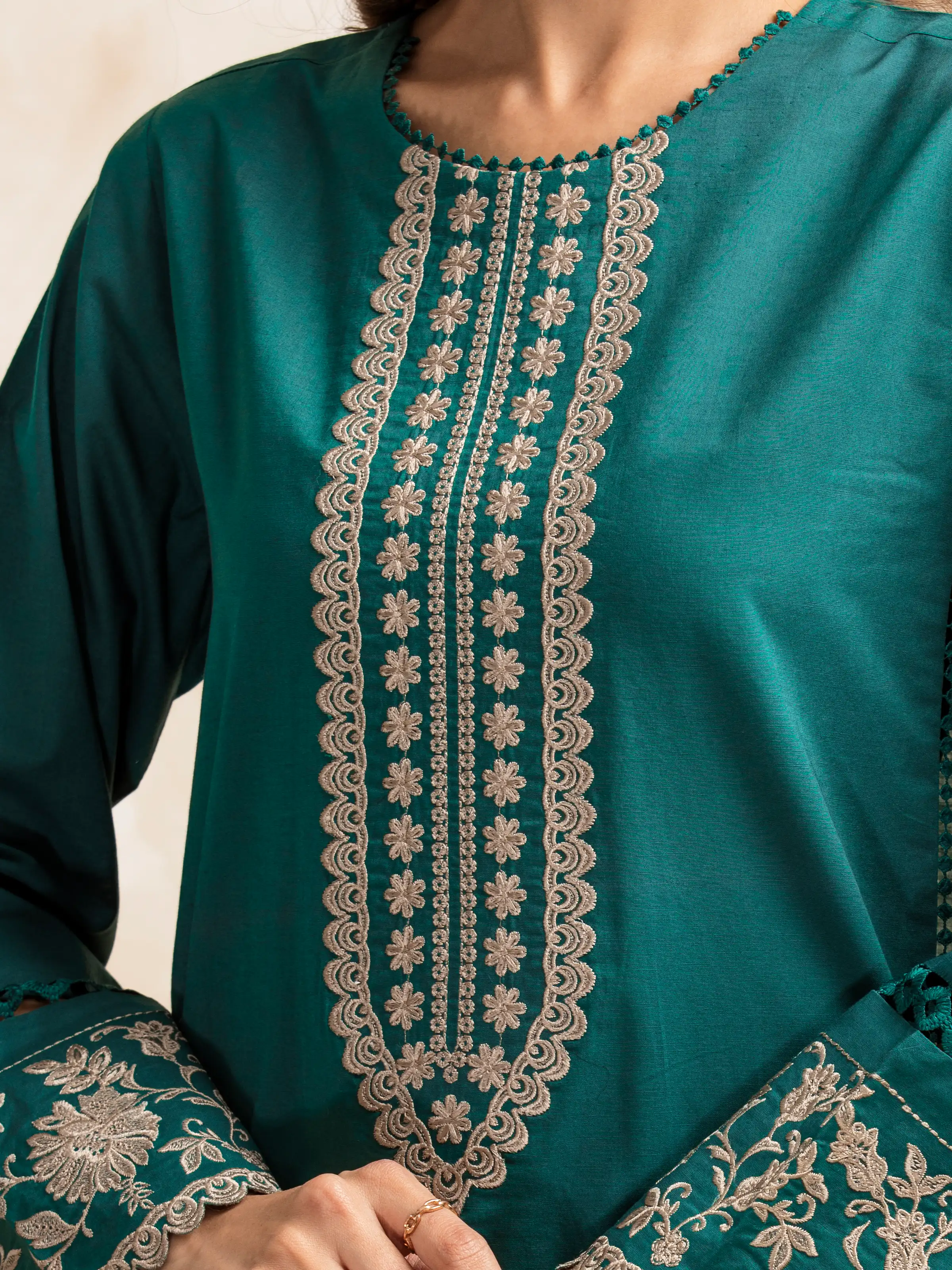 Embroidered Cambric Suit - EWU5V2-31031-3P - Image 5
