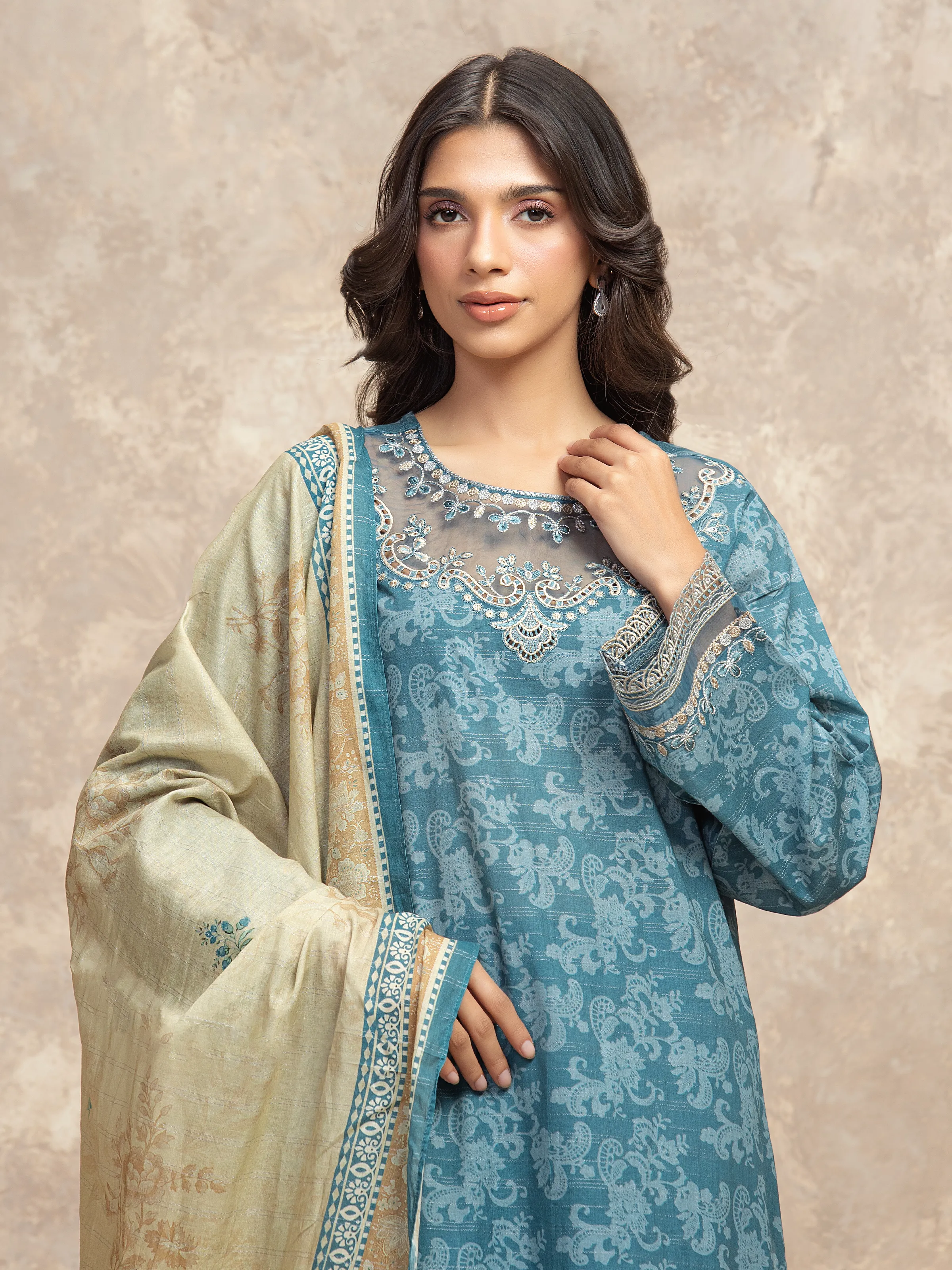 Embroidered Zari Lawn Suit - EWU5V1-31879-3P - Image 2