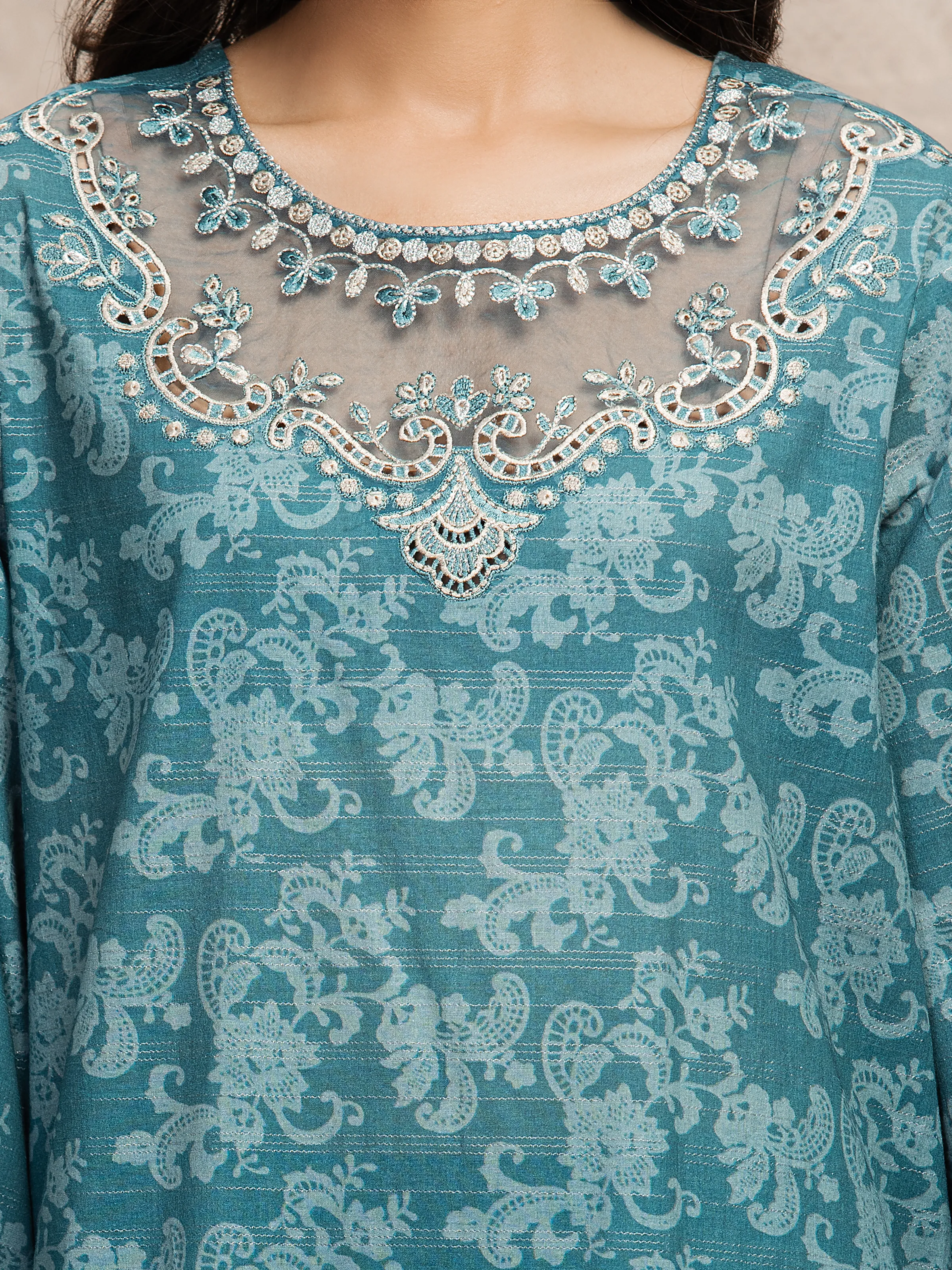 Embroidered Zari Lawn Suit - EWU5V1-31879-3P - Image 4