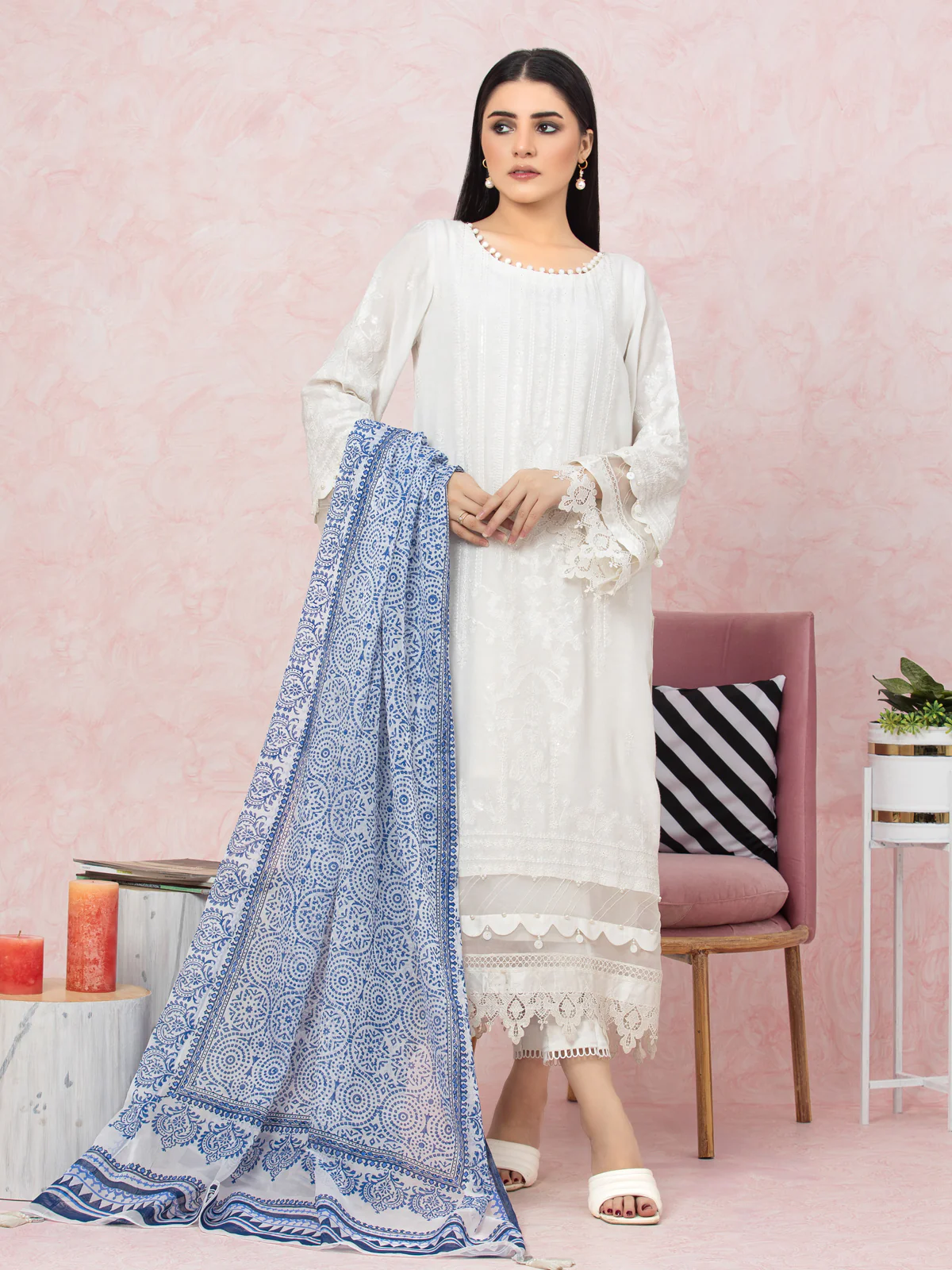 Embroidered Raw Silk Shirt Dupatta - EWU23V16-26659SD