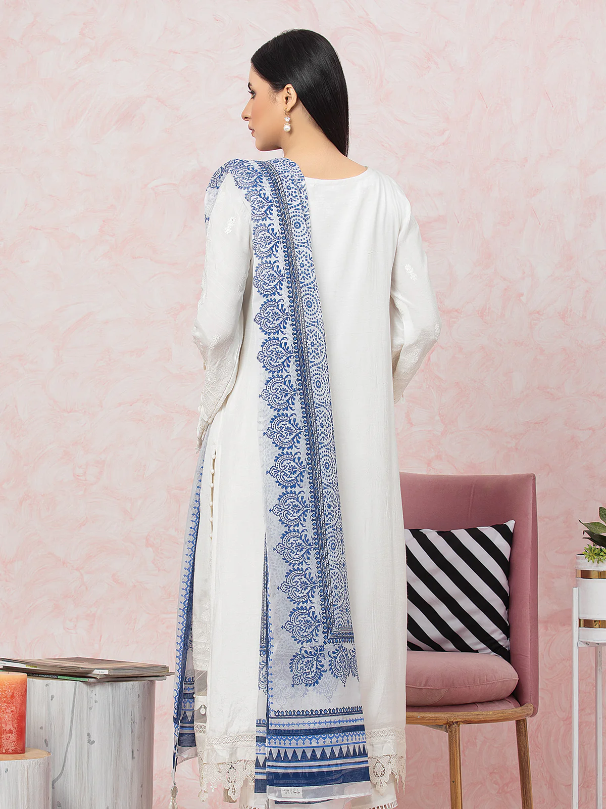 Embroidered Raw Silk Shirt Dupatta - EWU23V16-26659SD - Image 2