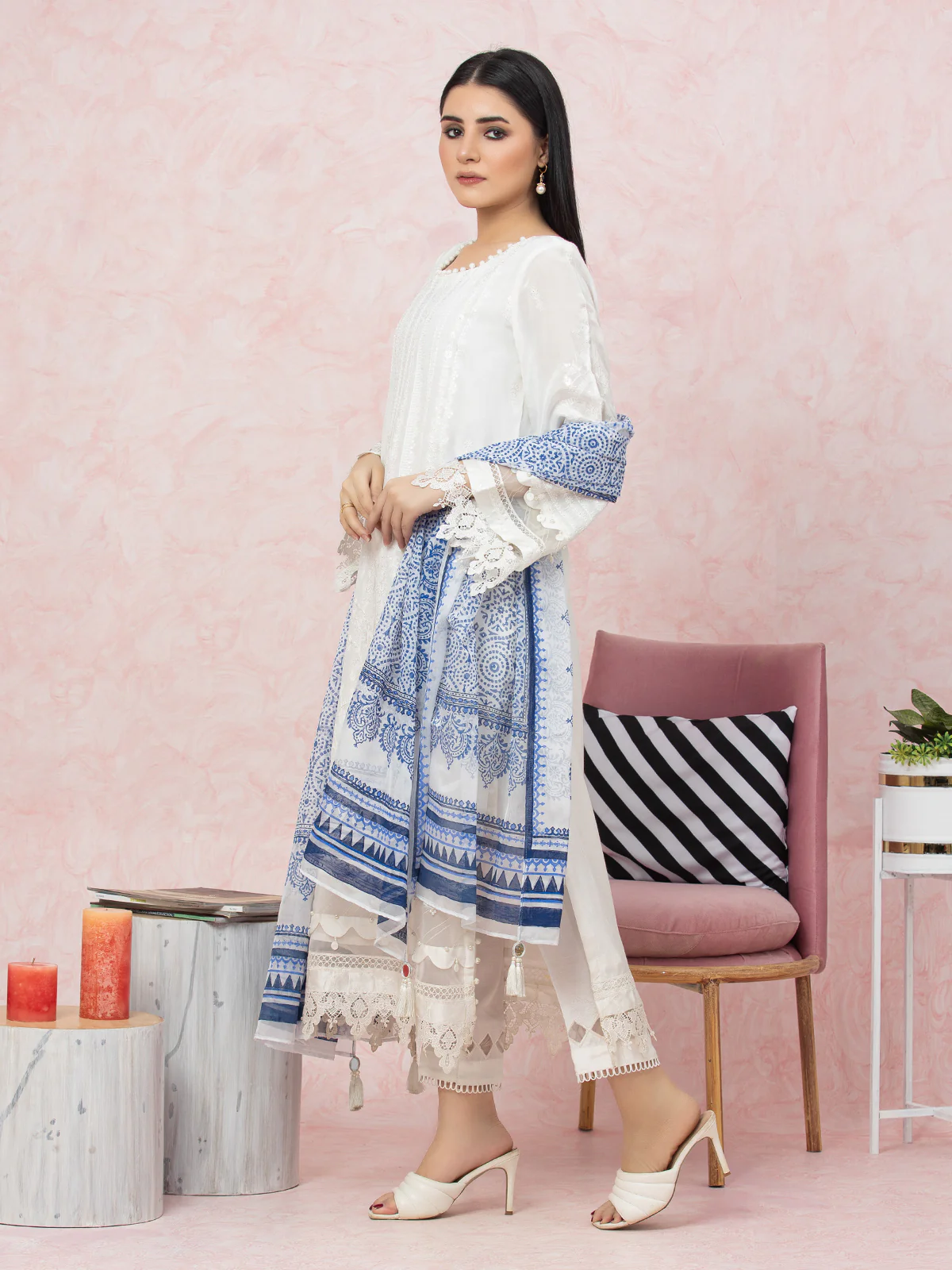 Embroidered Raw Silk Shirt Dupatta - EWU23V16-26659SD - Image 3