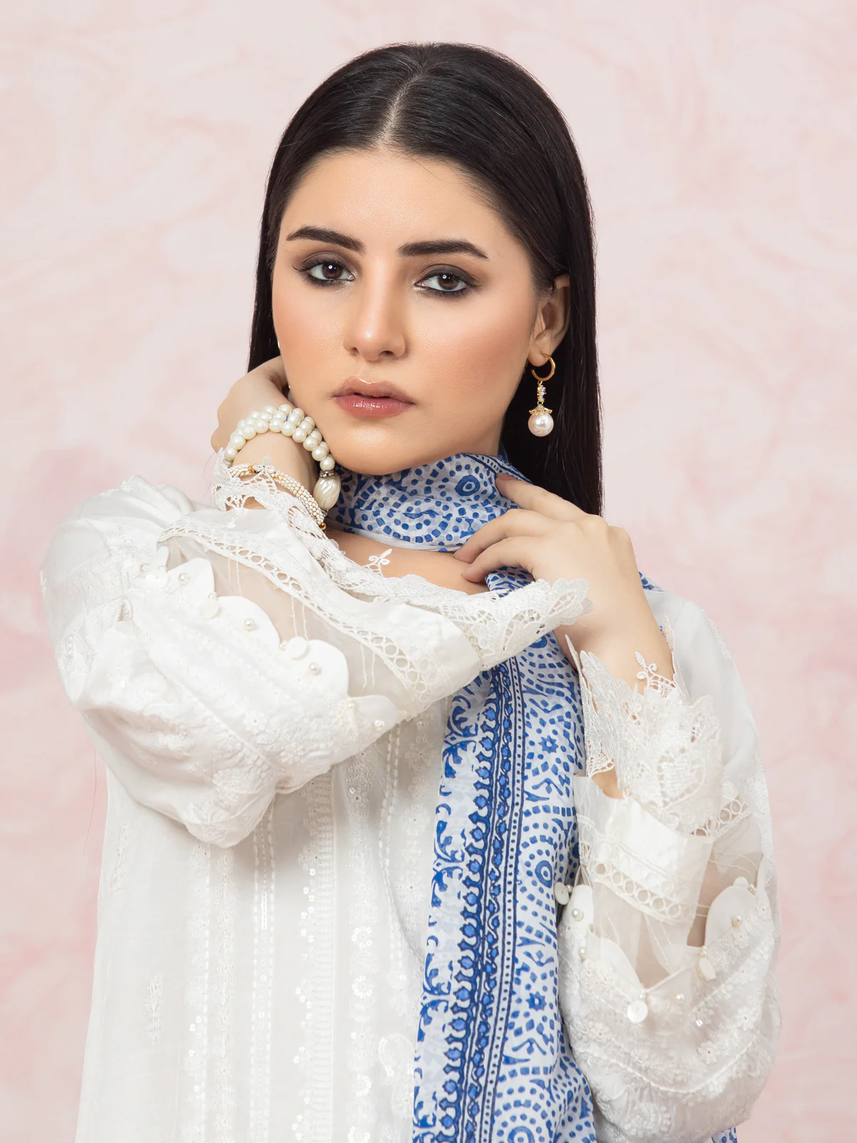 Embroidered Raw Silk Shirt Dupatta - EWU23V16-26659SD - Image 4