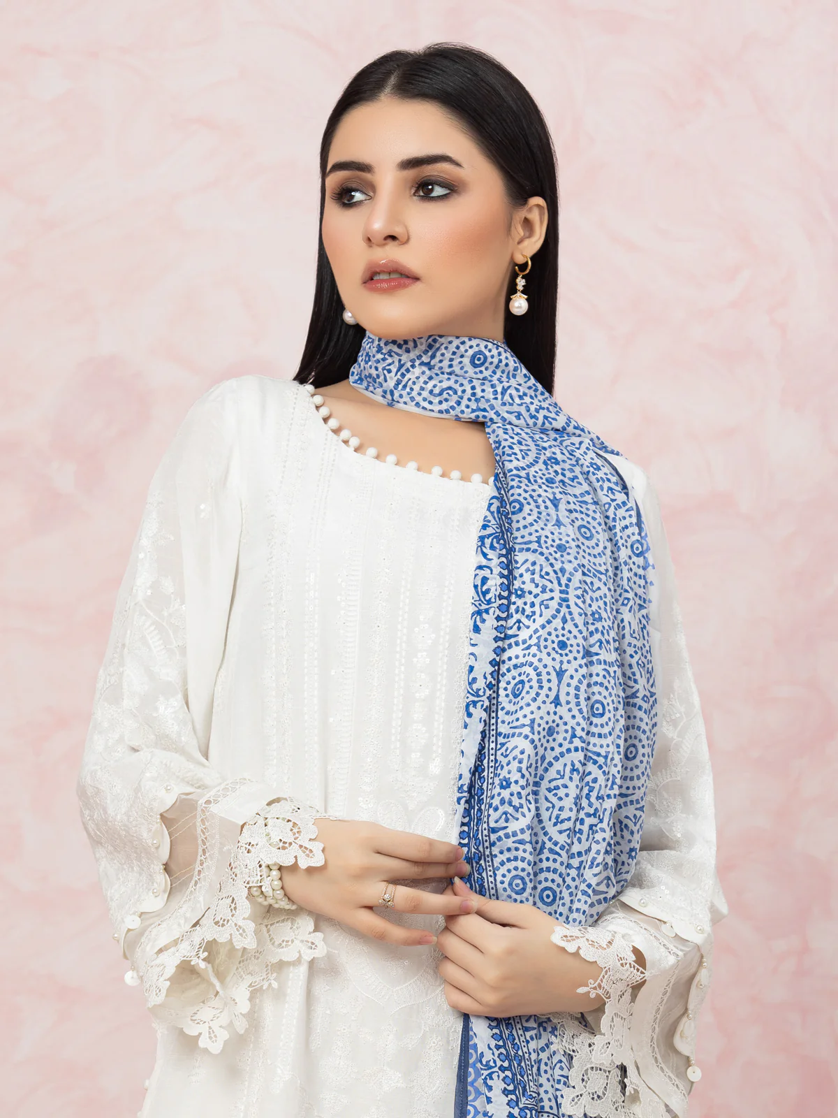 Embroidered Raw Silk Shirt Dupatta - EWU23V16-26659SD - Image 5