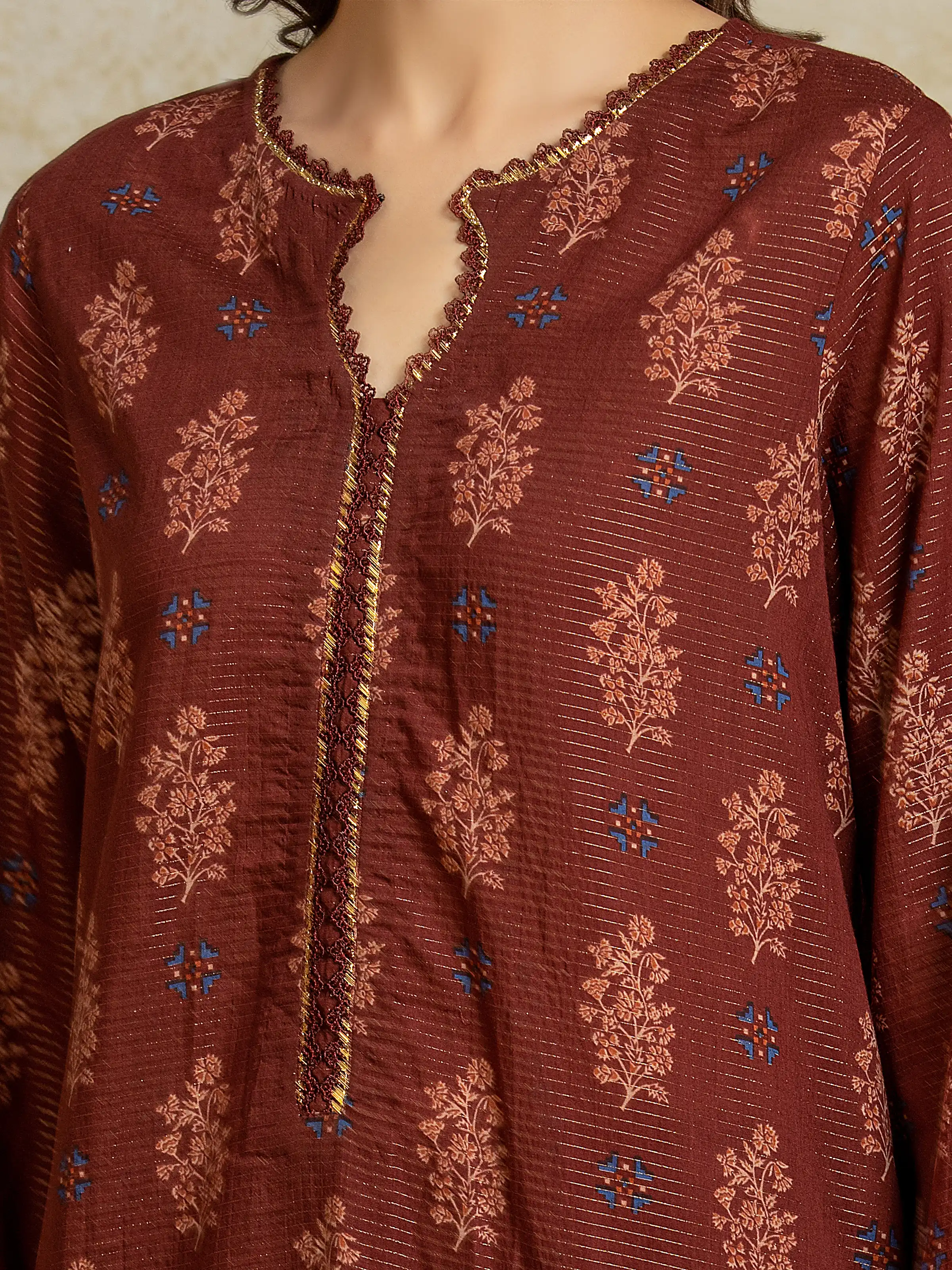Printed Zari Lawn Suit - EWU5M6-019-3P - Image 3