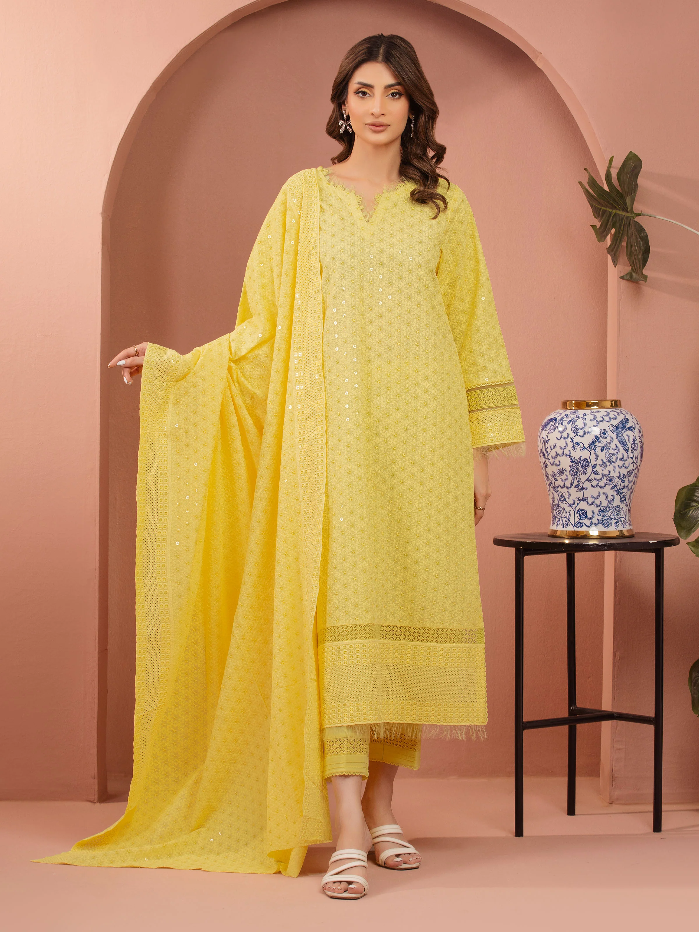 Embroidered Cambric Suit - EWU5V2-31826-3P