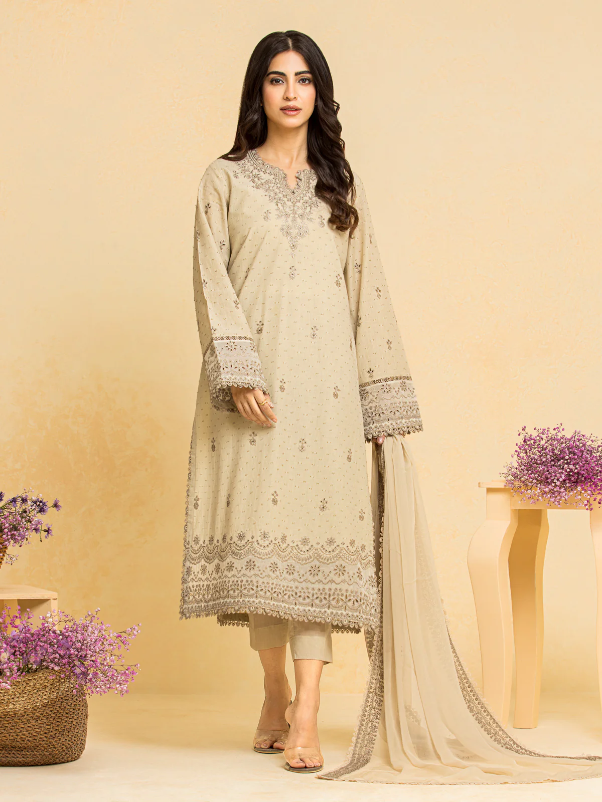 Embroidered Dobby Suit - EWU24V7-28779-3P