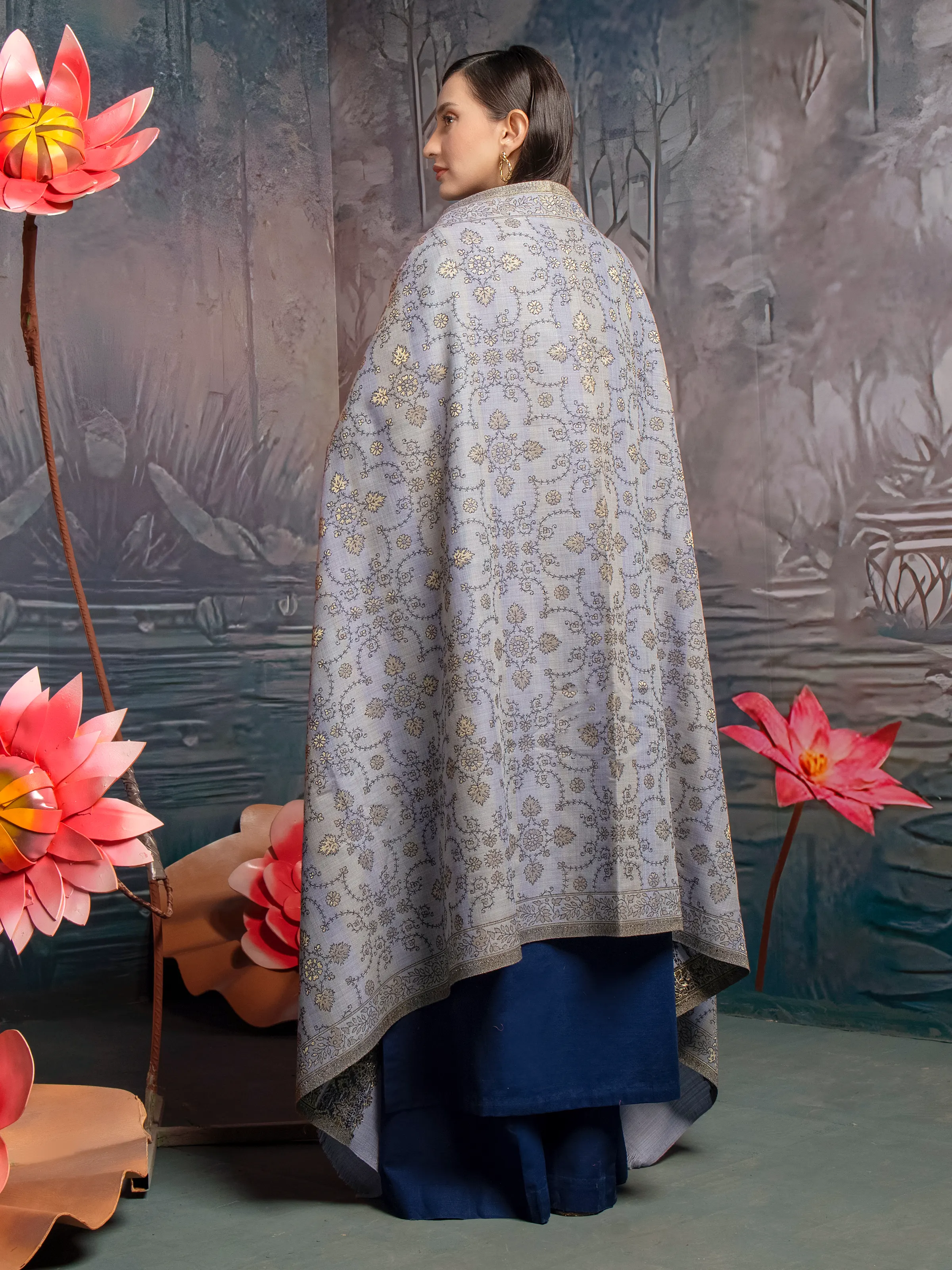 Pashmina Jacquard Zari Shawl - EWMS5-004 - Image 2
