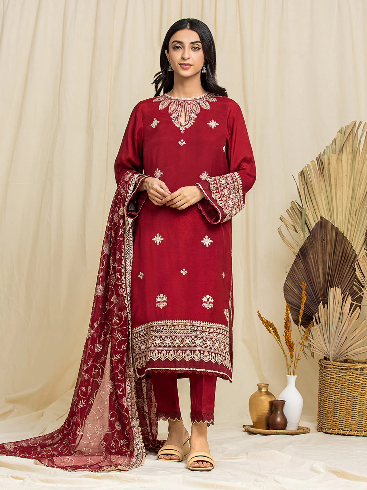 Embroidered Raw Silk Suit - EWU24V16-30012-3P