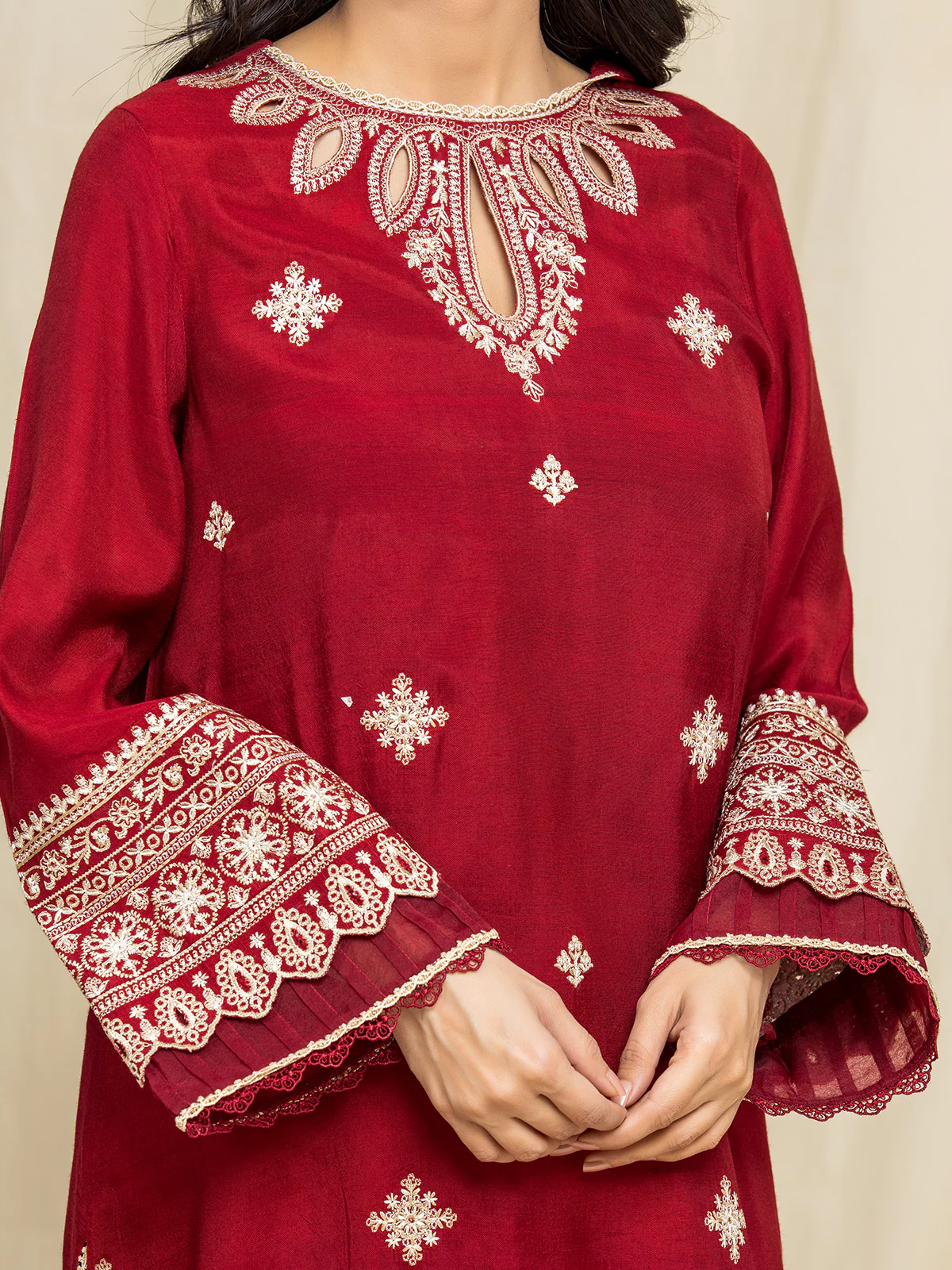 Embroidered Raw Silk Suit - EWU24V16-30012-3P - Image 3