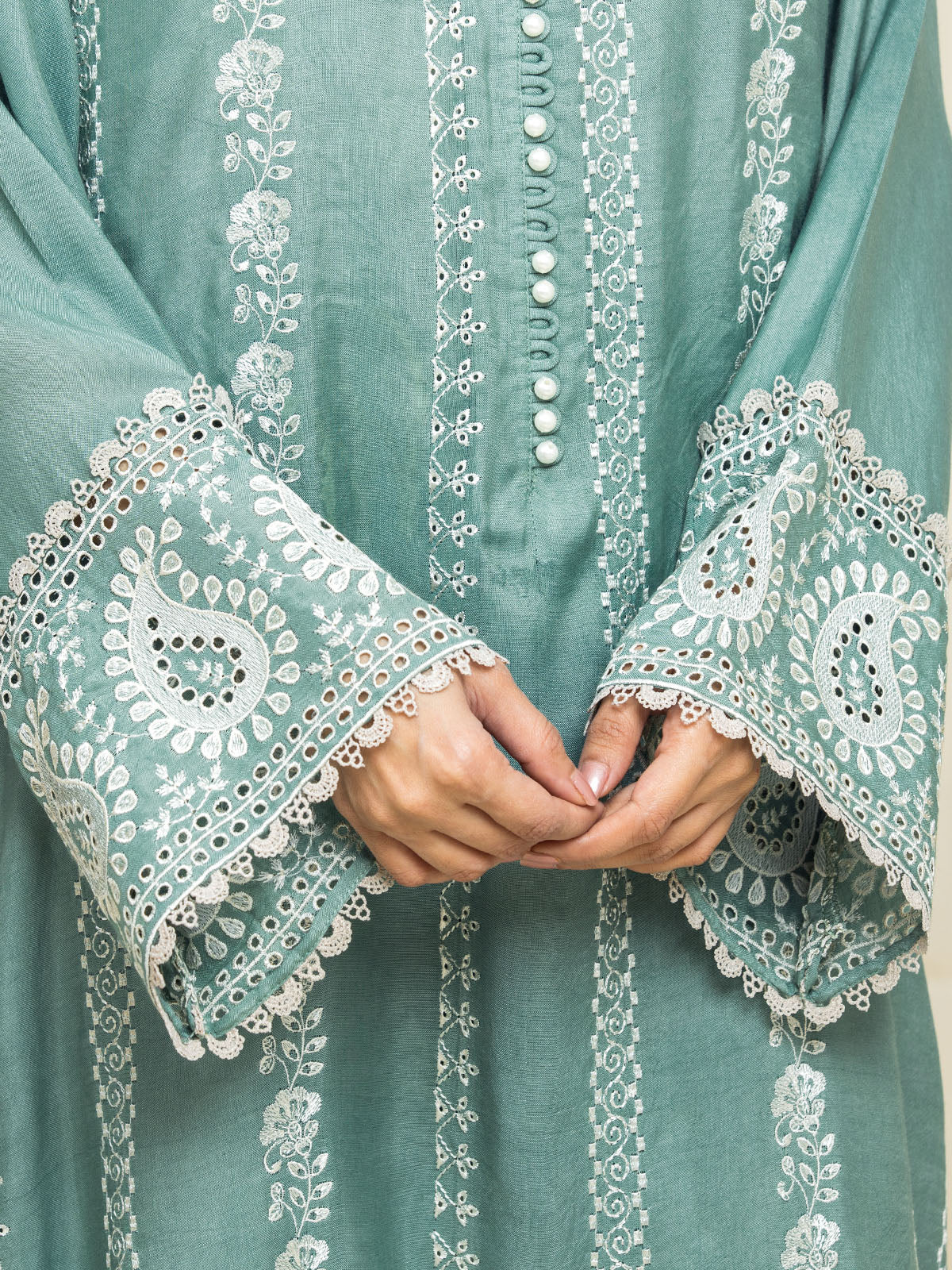 Embroidered Silk Suit - EWU24V16-30102 - Image 3