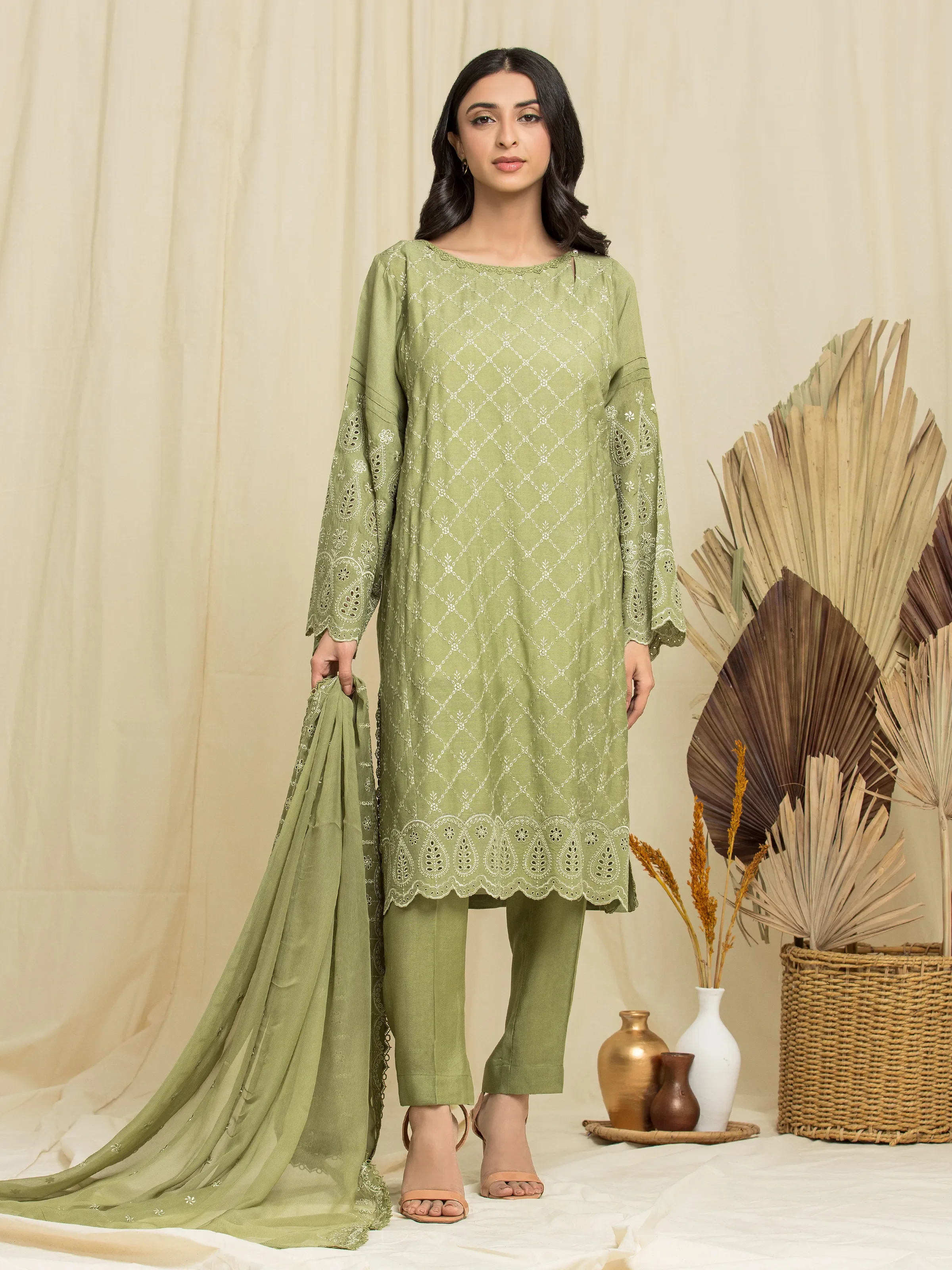 Embroidered Silk Suit - EWU24V16-30101