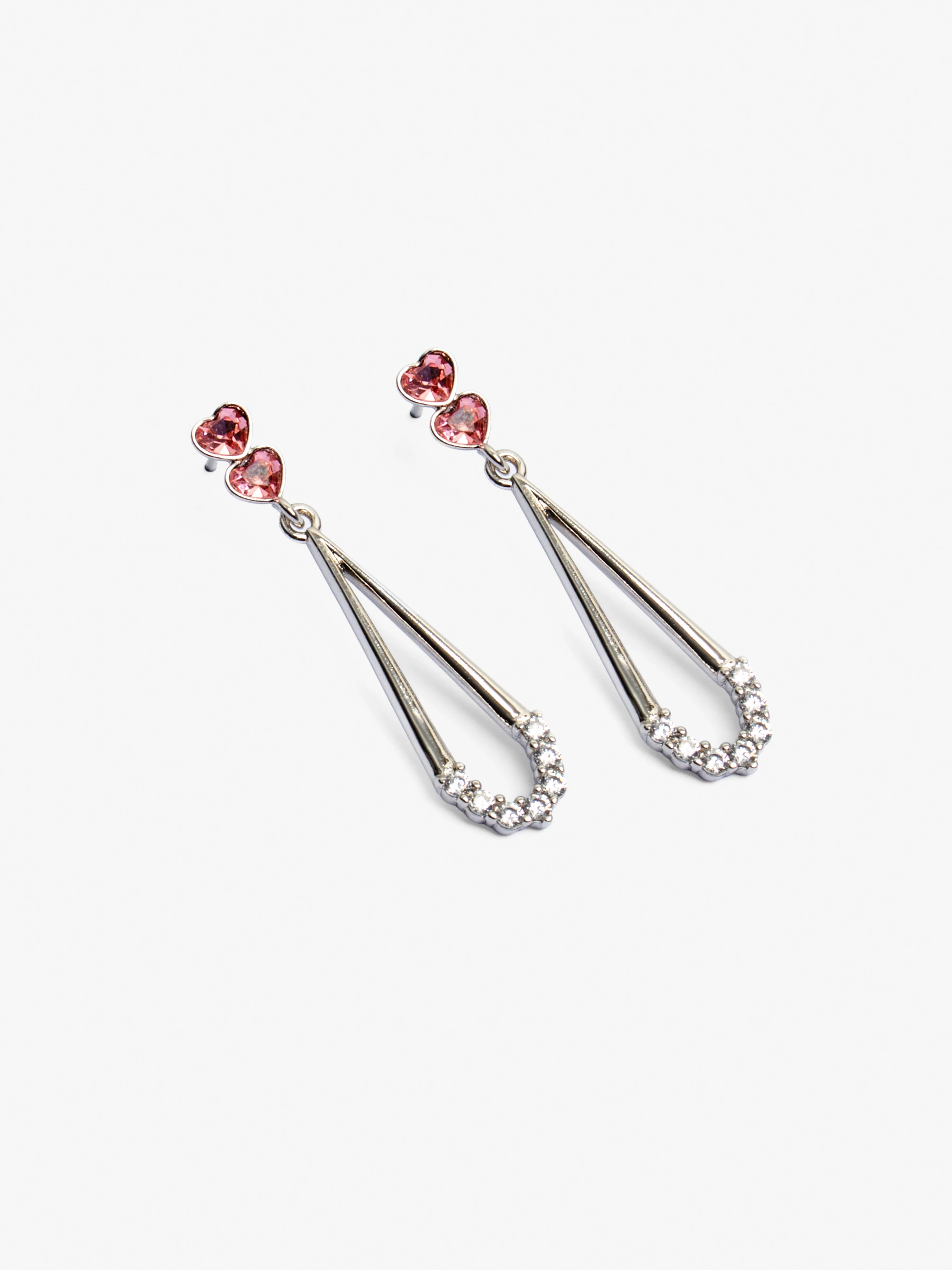 Heart Stud & Teardrop Dangle Earrings - EAWE5-003